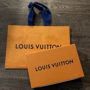 Louis Vuitton Orange Bag and Box (8x5”) with Blue Handles